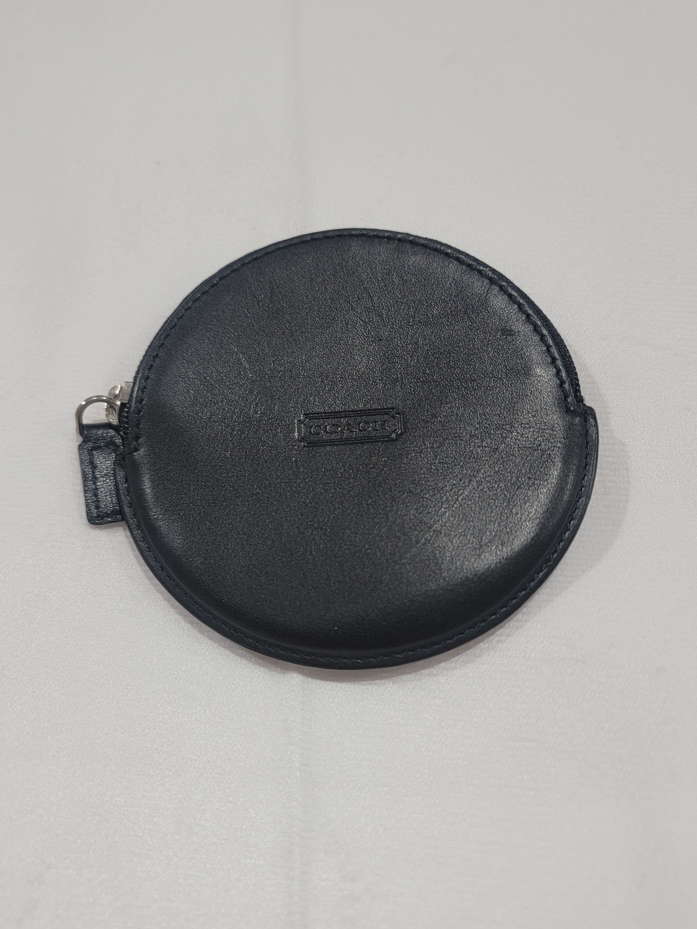 Coach Round Leather Coin Pouch in Black
